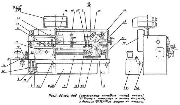 Розташування основних вузлів токарно-гвинторізного верстата 16К20ВФ1